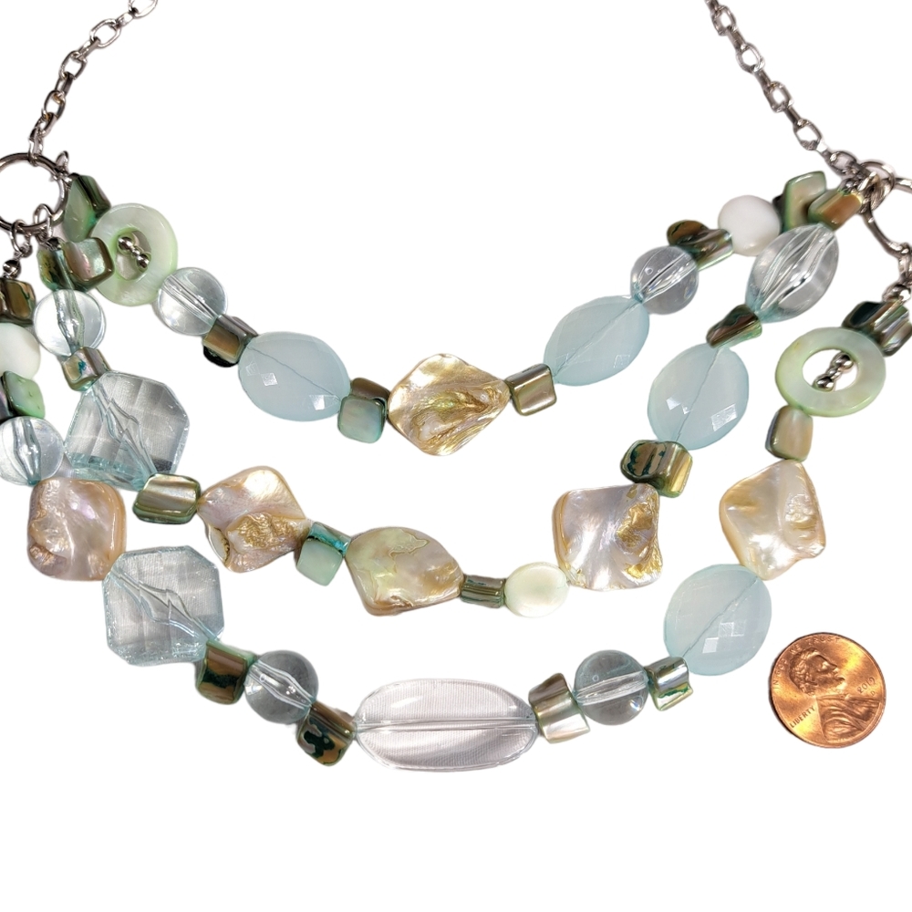 Women's Silver Tone Light Green Faux Mother of Pearls Necklace 10 Inches - Picture 9 of 16